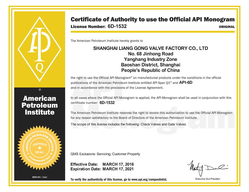 Certificate API 6D-1532(2018)